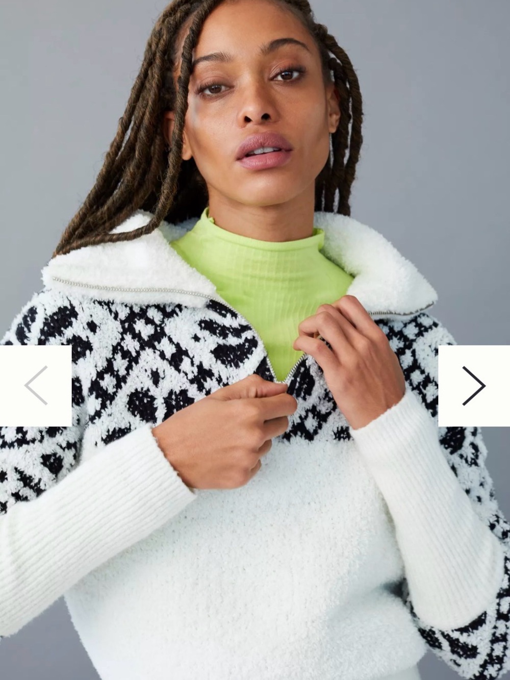 Anthropologie Black & White Sherpa-Collar Half-Zip Sweater